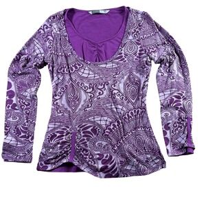 Athleta Paisley Mandala Layered Scoop Neck Long Sleeve Top small Athleisure gym